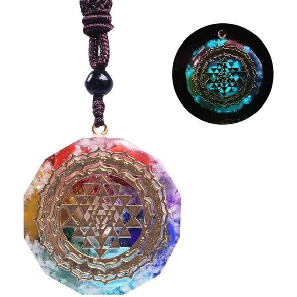 Orgonite Sri Yantra Chakra Pendant Handmade Crystal Brass Meditation Jewelry